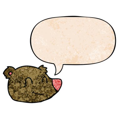 retro doku tarzında karikatür mutlu ayı yüz ve konuşma balonu