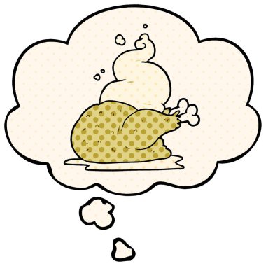 çizgi film pişmiş tavuk ve çizgi roman tarzında kabarcık düşünce