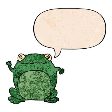 retro doku tarzında karikatür kurbağa ve konuşma balonu