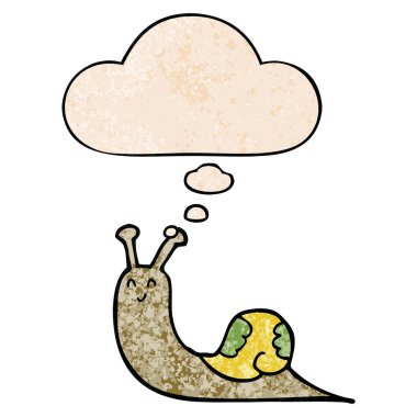 sevimli karikatür salyangoz ve grunge doku desen düşünce balonu 