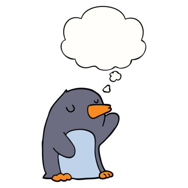 karikatür penguen ve düşünce balonu