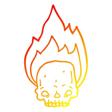 sıcak degrade çizgi çizim ürkütücü karikatür yanan kafatası