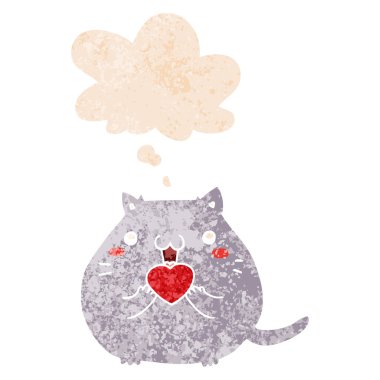 retro dokulu st aşk ve düşünce balonu sevimli karikatür kedi