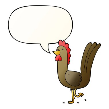 düzgün degrade tarzında karikatür horoz ve konuşma balonu