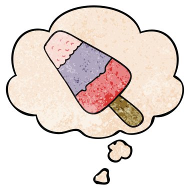 karikatür buz lolly ve grunge doku desen s düşünce balonu