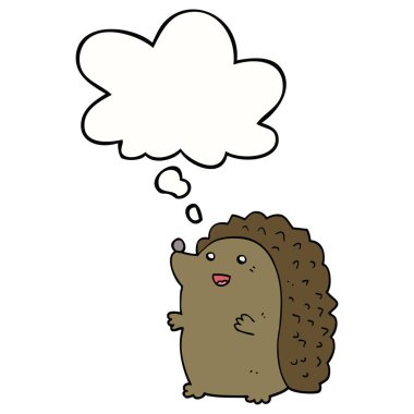 karikatür mutlu kirpi ve düşünce balonu