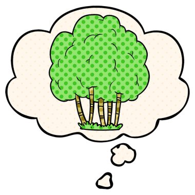 çizgi film ağacı ve çizgi roman tarzında düşünce balonu