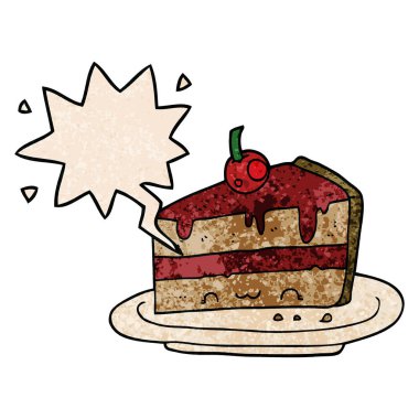 retro doku tarzında karikatür pasta ve konuşma balonu