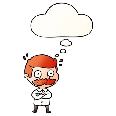 bıyık şok ve pürüzsüz g kabarcık düşünce ile karikatür adam