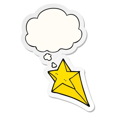 karikatür çekim yıldız ve baskılı bir etiket olarak kabarcık düşünce