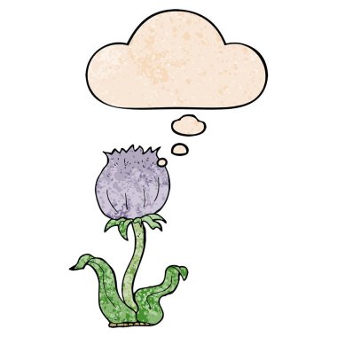 grunge doku desen karikatür vahşi çiçek ve düşünce balonu