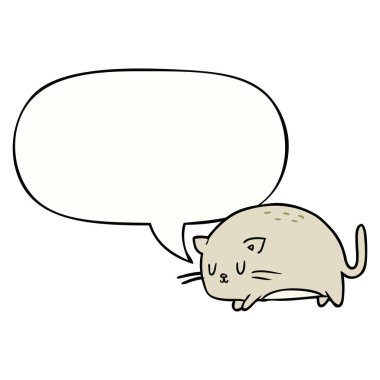 sevimli şişman karikatür kedi ve konuşma balonu