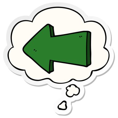 karikatür işaret ok ve basılı bir etiket olarak kabarcık düşünce