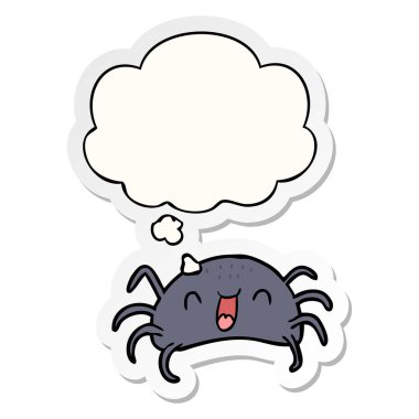 karikatür örümcek ve basılı bir etiket olarak kabarcık düşünce