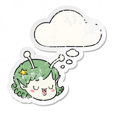 çizgi film yabancı uzay kız yüz ve sıkıntılı olarak kabarcık düşünce