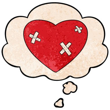 karikatür kalp ve grunge doku pat düşünce kabarcık kadar dövüldü