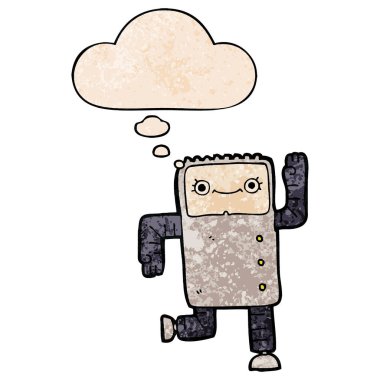 karikatür robot ve grunge doku desen tarzında düşünce balonu