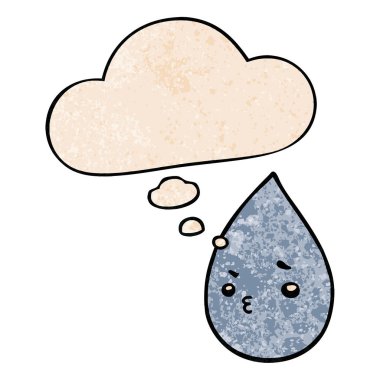 karikatür sevimli yağmur damlası ve grunge doku patte düşünce balonu