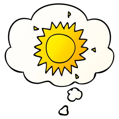 çizgi film güneşi ve pürüzsüz degrade tarzında düşünce balonu