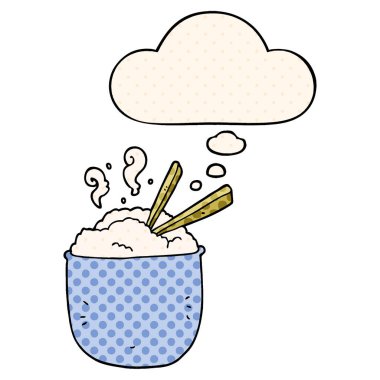 çizgi roman tarzında pirinç ve düşünce balonu karikatür kase