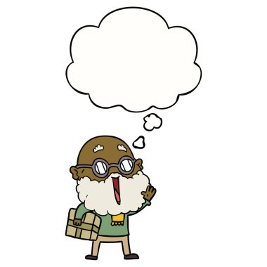 kol altında sakal ve parsel ile karikatür neşeli adam ve b düşündüm