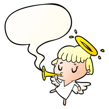 pürüzsüz degrade tarzında sevimli karikatür melek ve konuşma balonu