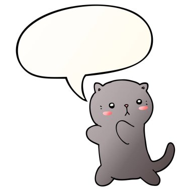 pürüzsüz degrade tarzında sevimli karikatür kedi ve konuşma balonu