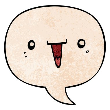 retro doku tarzında sevimli karikatür yüz ve konuşma balonu