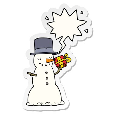 karikatür noel kardan adam ve konuşma kabarcık etiket