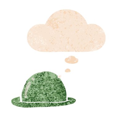 retro dokulu tarzı karikatür bowler şapka ve düşünce balonu