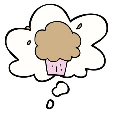 karikatür cupcake ve düşünce balonu