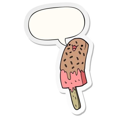 sevimli karikatür mutlu buz lolly ve konuşma kabarcık etiket