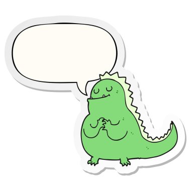 karikatür dinozor ve konuşma kabarcık etiket