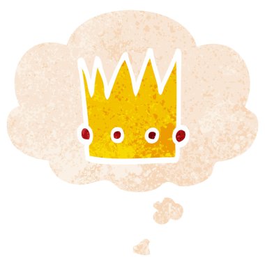 retro dokulu tarzda karikatür taç ve düşünce balonu