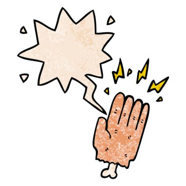 retro t karikatür sihirli halloween zombi el ve konuşma balonu