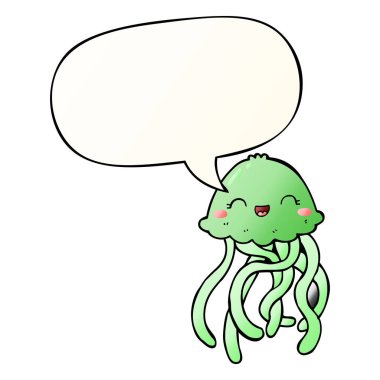 pürüzsüz degrade stil sevimli karikatür denizanası ve konuşma balonu