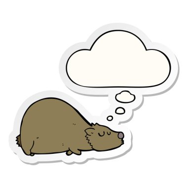 karikatür ayı ve baskılı bir etiket olarak kabarcık düşünce