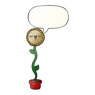 düzgün degrade tarzında karikatür ayçiçeği ve konuşma balonu