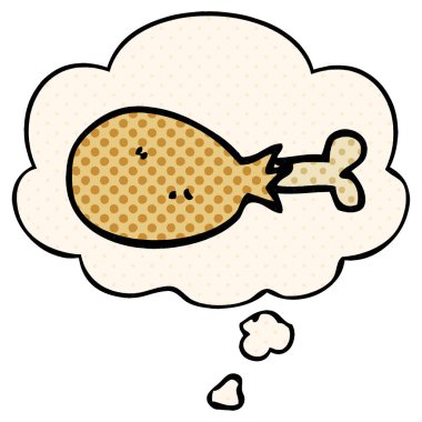 çizgi film pişmiş tavuk bacak ve çizgi roman stil düşünce balonu