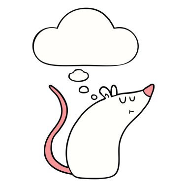 karikatür beyaz fare ve düşünce balonu