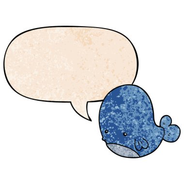 retro doku tarzında karikatür balina ve konuşma balonu