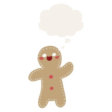 karikatür gingerbread adam ve retro tarzında kabarcık düşünce