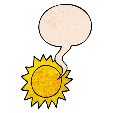 retro doku tarzında karikatür güneş ve konuşma balonu