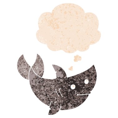 karikatür köpekbalığı ve retro dokulu tarzında düşünce balonu