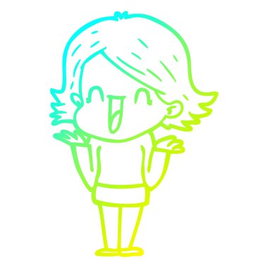 soğuk degrade çizgi çizim karikatür mutlu kadın