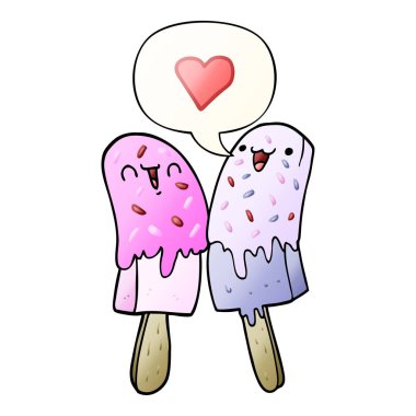düzgün degrade s aşk ve konuşma balonu karikatür buz lolly
