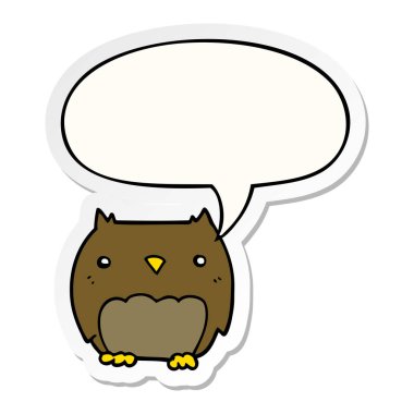 sevimli karikatür baykuş ve konuşma kabarcık etiket