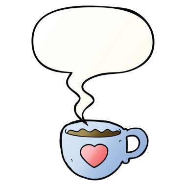 Ben pürüzsüz degrade s kahve karikatür fincan ve konuşma balonu seviyorum