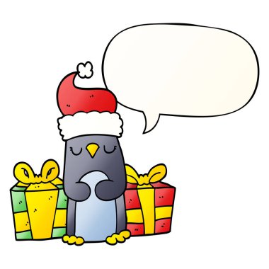 pürüzsüz degrade stil sevimli noel penguen ve konuşma balonu