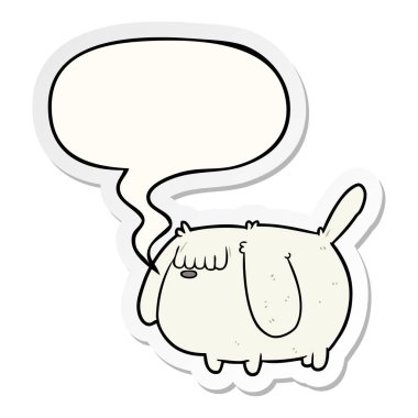 sevimli komik karikatür köpek ve konuşma kabarcık etiket